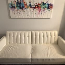 81.5” white faux leather convertible sleeper sofa/ sofa bed