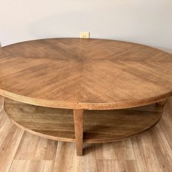 Oval Wood Coffee Table with Storage Shelf — Living Room Table