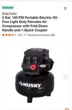 Shop Husky 3 Gal. 120 PSI Portable Electric Oil-Free Light Duty Pancake Air Compressor with Fold Down Handle and 1-Quick Coupler