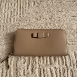 Coach Beige Saffiano Leather Zip Around Wallet Bow Detail