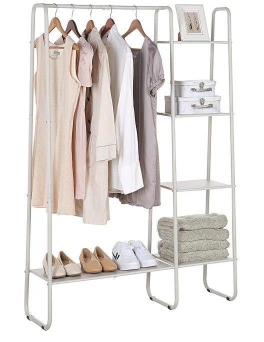 SunnyPoint Freestanding Clothes Metal Garment and Accessories, Organizer Closet Rack (OFF-WHITE