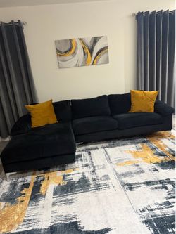 Black velvet suede sectional sofa couch (with free velvet suede pillows)