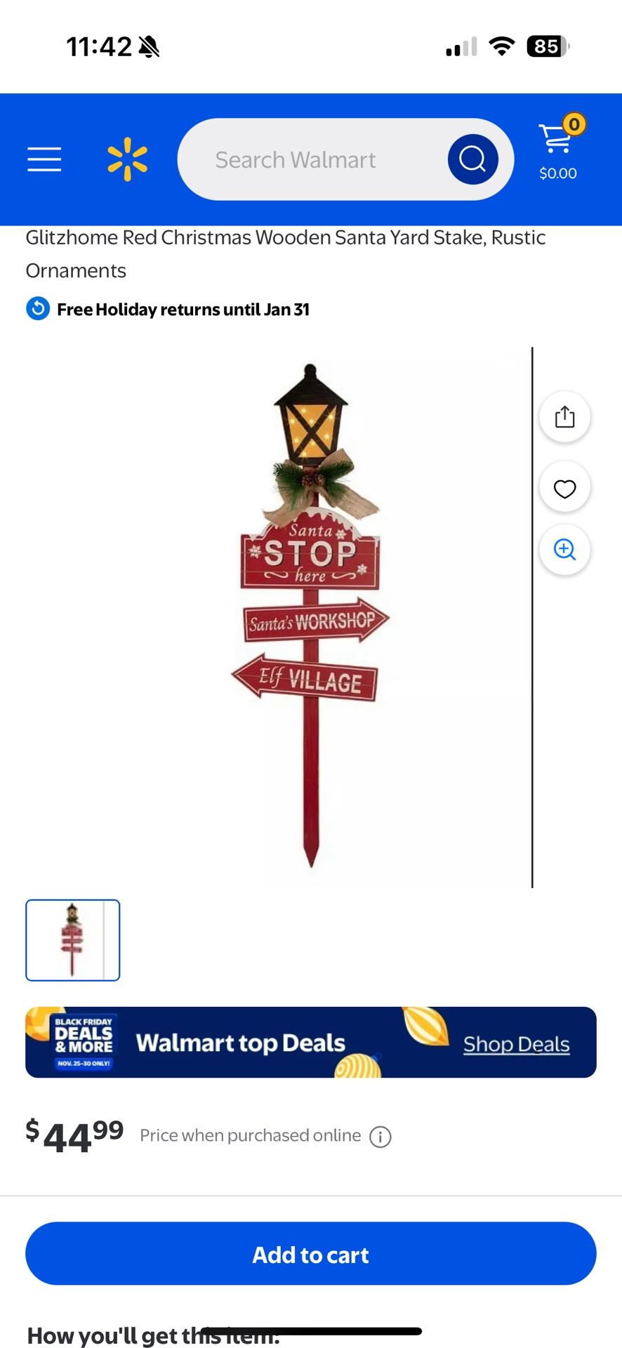 Glitzhome Lighted Red Christmas Wooden Santa Yard Stake