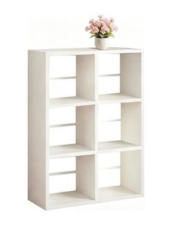 BNJ Metal White 6-Cube Bookcase with Stand, Low Profile Floor Standing Storage Shelves Unit for Living Room, Bedroom, Home Office, Non-Slip Base Displ