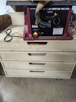 Handmade plywood cart on wheels with drawers