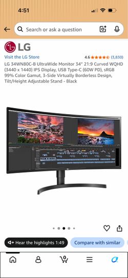 LG 34” Curved UltraWide Monitor| Pristine Condition