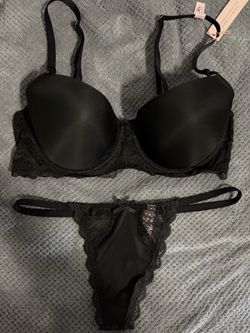 Black Lace Bra and Thong Set 36C
