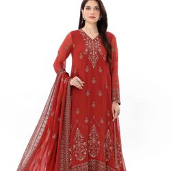 Article Name: Future Rust Color: Rust Fabric: Chiffon Pieces: 2Pcs (Maxidress - Dupatta)  