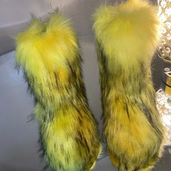 Yellow Faux Fur Boots Sizes 6,7.5,8,8.5,9,9.5:10 Message True Size & Order