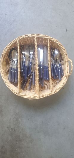 Stainless Steel Flatware Set with Blue Handles