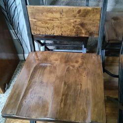 4 Solid Wood Chairs (4) Foot Rest Black Metal Frame