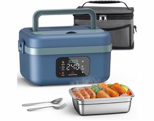 Cordless Heated Electric Lunch Box 1000mL Blue, Temp Control, Bag & Utensils