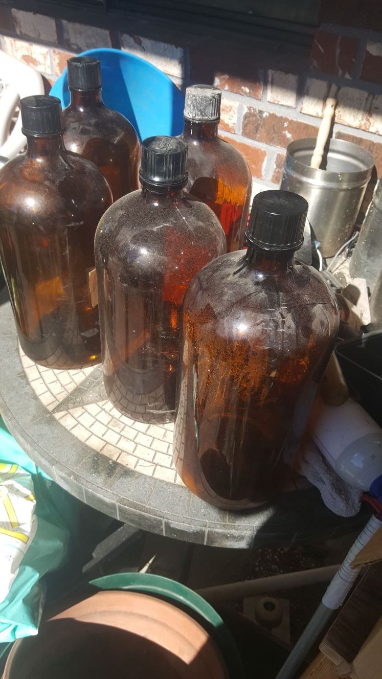 4 Large Amber glass bottles for making cider or beer