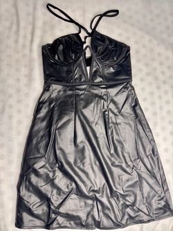 Size S Black Faux Leather Halter Mini Dress