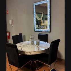 5pc DINING TABLE WITH MIRROR LED $700 Marble 