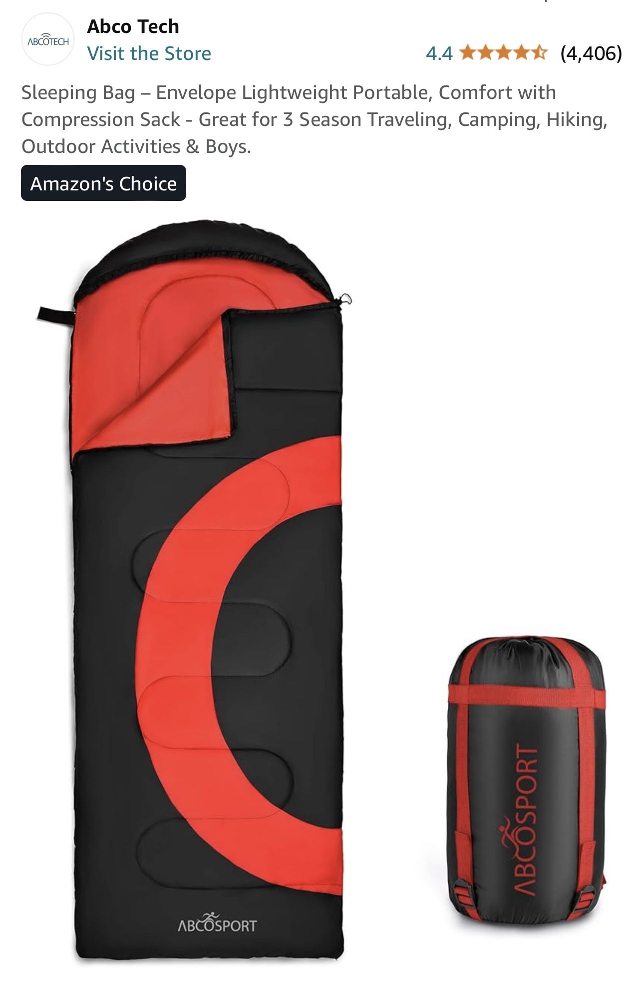 Sleeping Bag – Envelope Lightweight Portable, Comfort with Compression Sack - Great for 3 Season Traveling, Camping, Hiking, Outdoor Activities & Boys