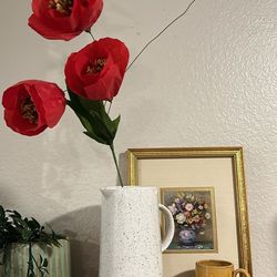 Speckled Vase & Paper Mache Flowers 