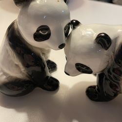 Panda bear porcelain figurines. Rare signed.