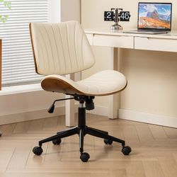 EROMMY Armless Office Desk Chair,Wooden Back Small Office Desk Chair No Arms Adjustable Height Modern Armless Chairs with Swivel Wheels for 