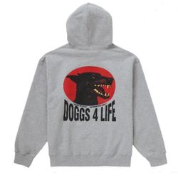 Supreme Dogs Hoodie Sweater Grey With Red On Back 