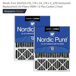 Nordic Pure 20x25x5 (19_7/8 x 24_7/8 x 4_3/8) Honeywell Replacement Air Filters MERV 12 Plus Carbon 2 Pack