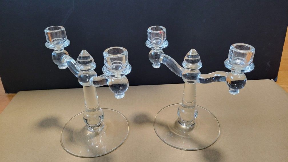 Vintage Clear Glass Double Candle Holders.