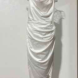 HTZMO Women's Satin Slip Dress Cowl Neck Backless Ruched Bodycon Sexy Club size M