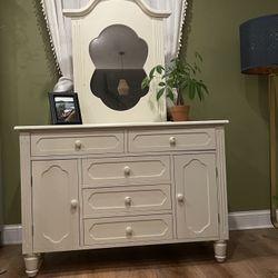 Vintage Cream Dresser with Mirror - Solid Wood