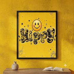 8.5x11 Happy Smiley Wall Art - Yellow Graphic Cardstock  Print