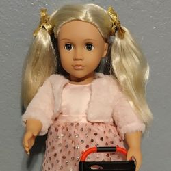 Our Generation 18 Inch Doll Blonde Hair Blue Eyes Comes With A Disney Stroller