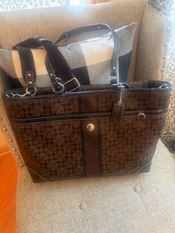 COACH Brown Chelsea Heritage Stripe Diaper Bag Handbag/Tote