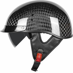 Carbon Fiber Motorcycle Half Helmet for Adults Men & Women – DOT Approved Open Face Retro Helmets with Visor, Vintage Design for Scooter, Moped, Cruis