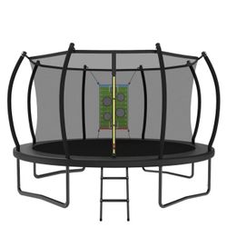Trampoline Outdoor 14FT 12FT 10FT 8FT with Safety Enclosure Net, Recreational Trampoline for Kids and Adults, Anti-Rust, ASTM Approved, Black 