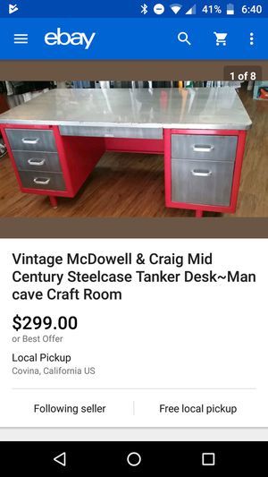 Vintage Mcdowell Craig Mid Century Steelcase Tanker Desk Office