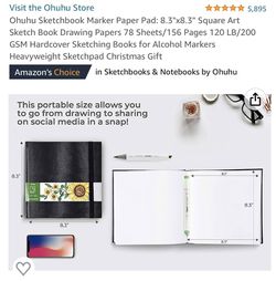 Ohuhu Sketchbook Marker Paper Pad: 8.3x8.3 Square Art Sketch Book Drawing  Papers 78 Sheets/156 Pages 120 LB/200 GSM Hardcover Sketching Books for