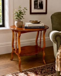 Vintage Oval Wood Telephone Table / 2-Tier Accent Stand - Excellent Condition