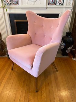 Blush Pink Velvet Wingback Accent Chair – Modern Tufted Lounge Chair