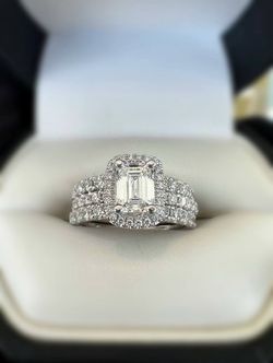 GIA Diamond 14k white gold 2.5CTW Natural Diamond engagement ring Emerald & Round cut sz 6.75