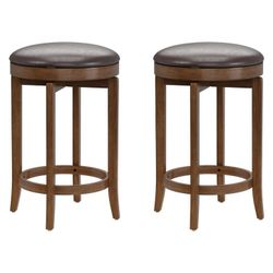  Set Of 2, Hillsdale Furniture Brendan Wood Backless Counter Height Swivel Stool, Cherry Brown,New