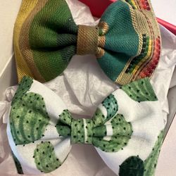 Set of 2 Hair Bows Girls Accessories Clips Fabric Toddlers Green Cactus Mexican