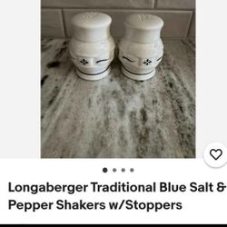 LONGABERGER TRADITIONAL BLUE SALT AND PEPPER SHAKERS 