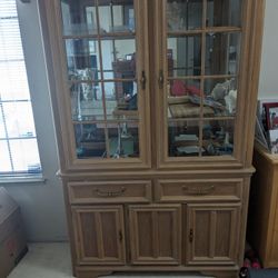 3 Ft By 6 Ft Wooden Hutch With Glass Cabinets And Extra Storage Space