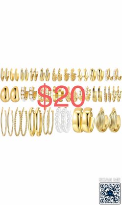 42 Pairs Gold Hoop Earrings Set for Women, Fashion Chunky Pearl Multipack Twisted Statement Earring Pack, Hypoallergenic Small Big Hoops for Birthday 