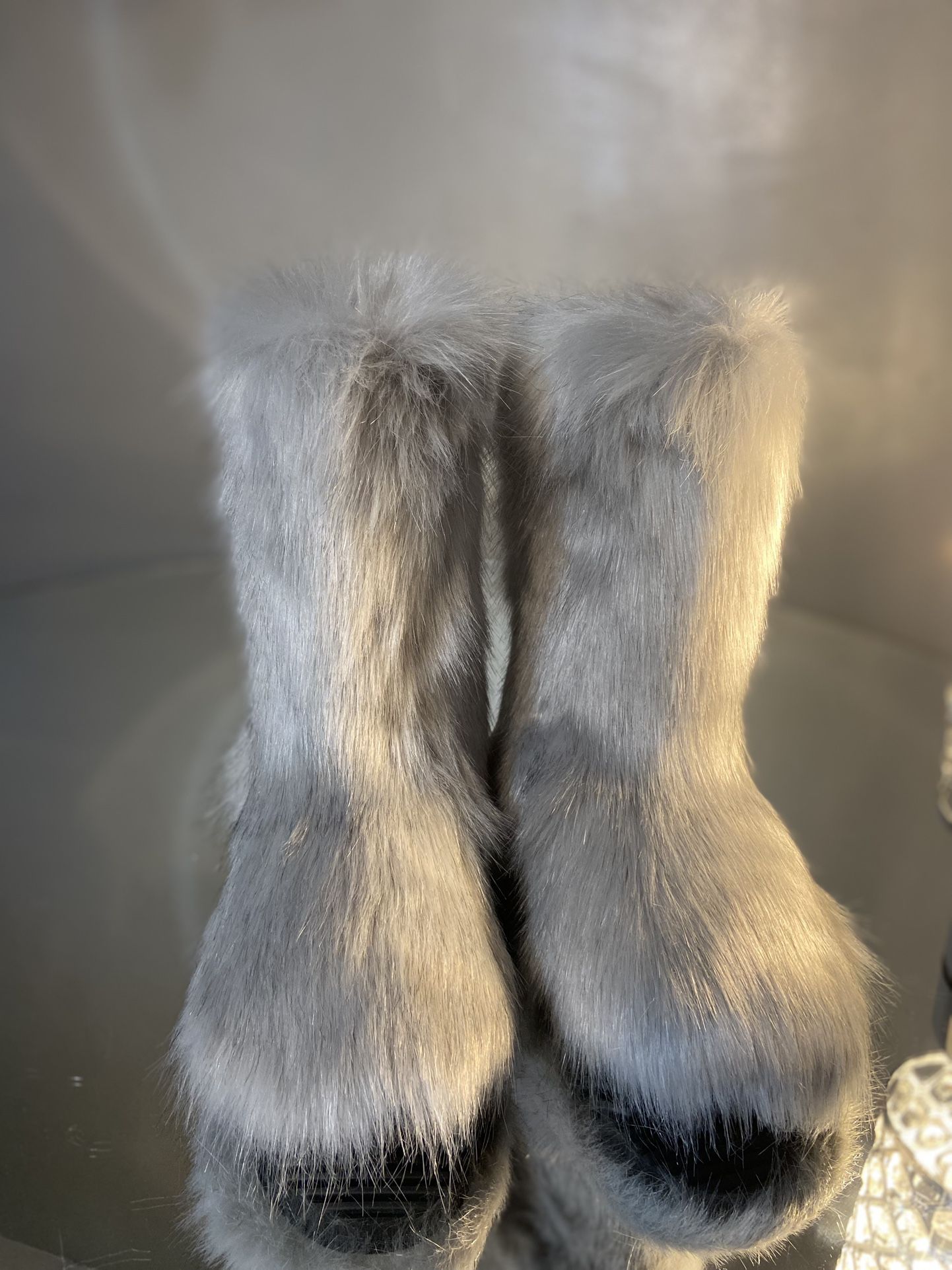 Platinum Silver Faux Fur Boots Size 7