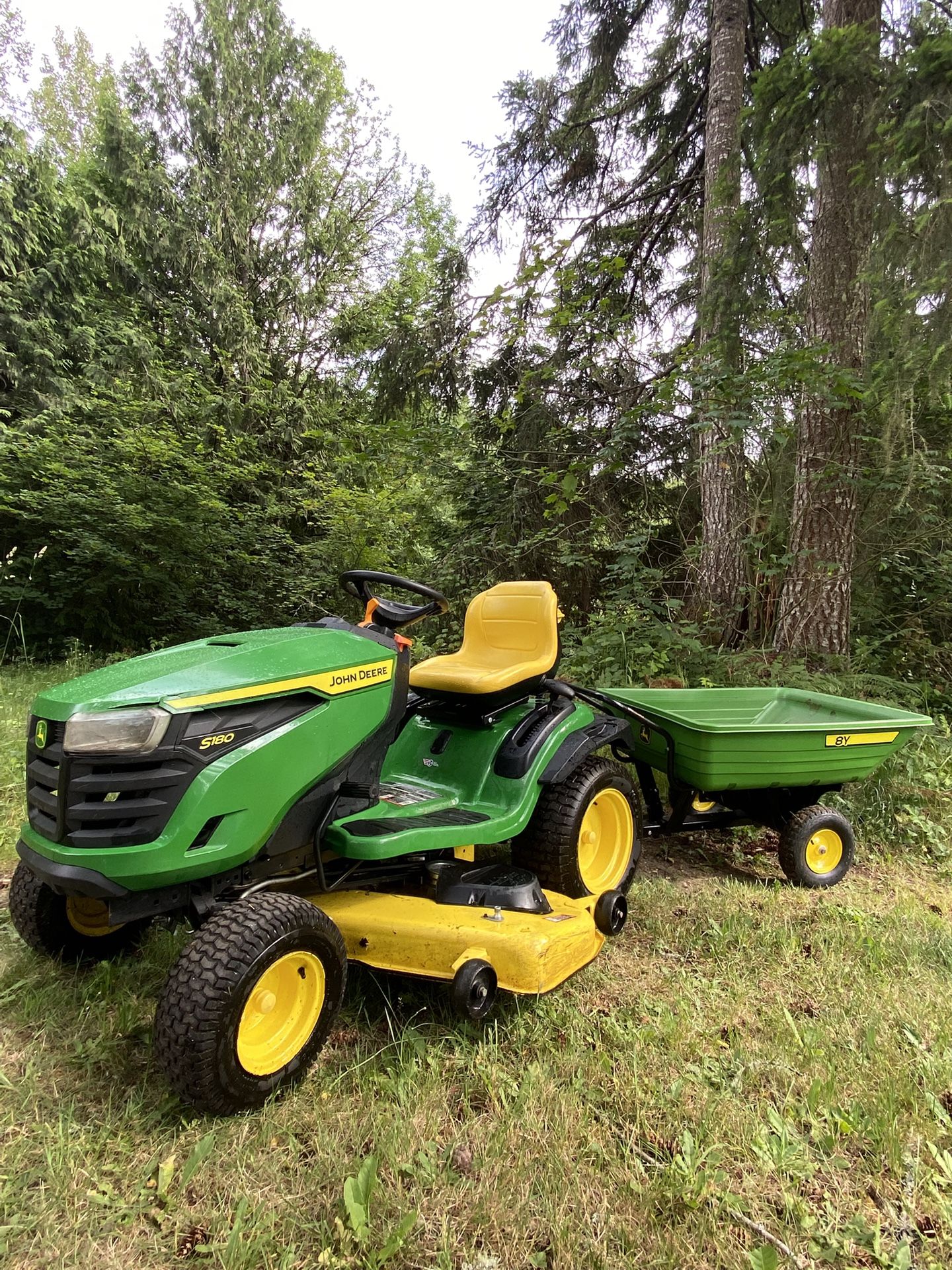 FS: John Deere S180 Riding Lawnmower w/ Pull Behind Trailer