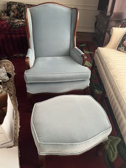 L. Blue AntiqueFrench Style Chair W/ Ottoman