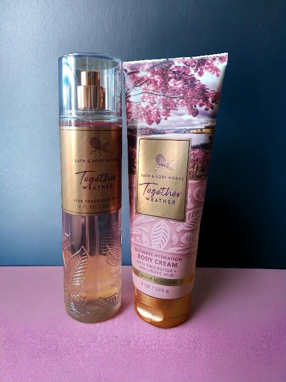 2 PC BATH & BODY WORKS TOGETHER WEATHER FRAGRANCE MIST SPRAY & BODY CREAM.