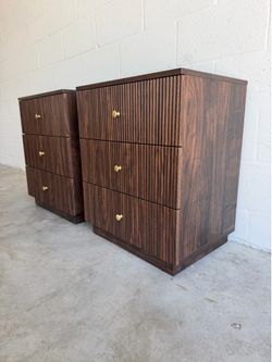 Walnut Oak Nightstands — Fluted Bedside Tables — Mid Century Modern — Brand New! 🔥