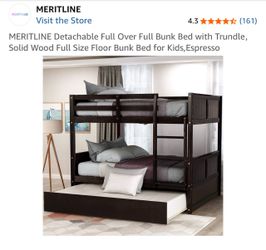 Detachable Full Over Full Bunk Bed with Trundle，Solid Wood Full Size Floor Bunk Bed for Kids,Espresso || with 2 twin memory form mattresses