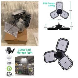 LED Garage Lights, 100W Garage Lighting, 13000LM, 5000K Daylight Adjustable Trilights LED Garage Ceiling Lights, 100W LED Light Bulbs, ETL Listed Shop